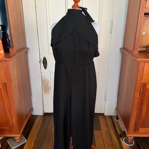Bebe, basic black halter suit. Perfect for a wedding. Long flowy pants. 2x. NWT